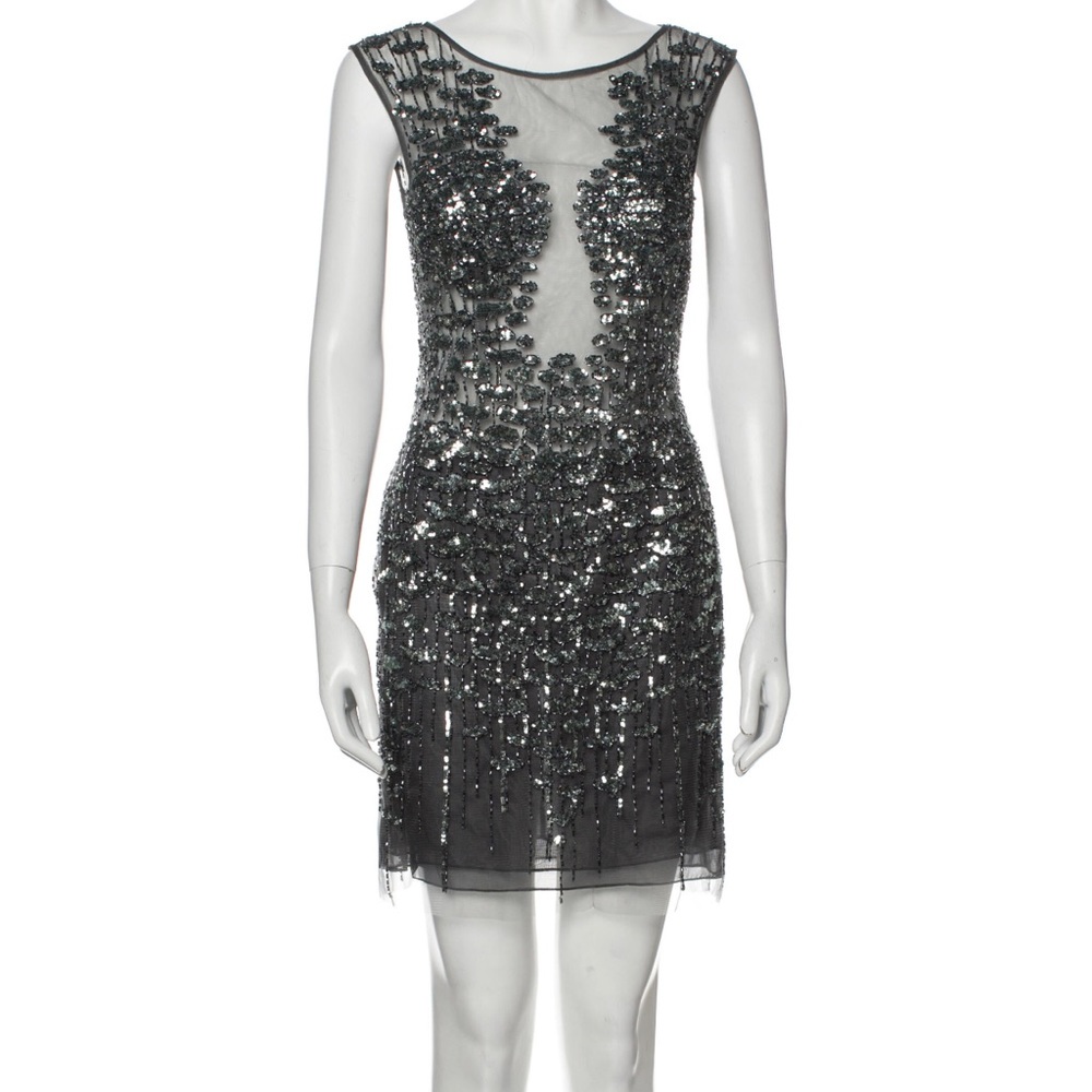 Basix Black Label Scoop Neck Mini Dress beaded sheer